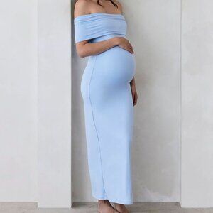 BUMPSUIT Bianca Dress in Powder Blue maxi off shoulder maternity dress pregnancy